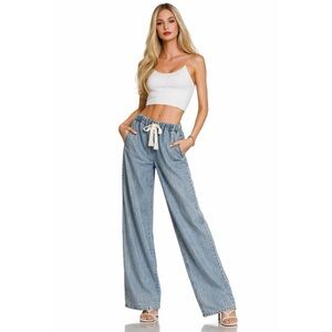 NWT Wide Leg Drawstring Elastic Waistband Denim Pants